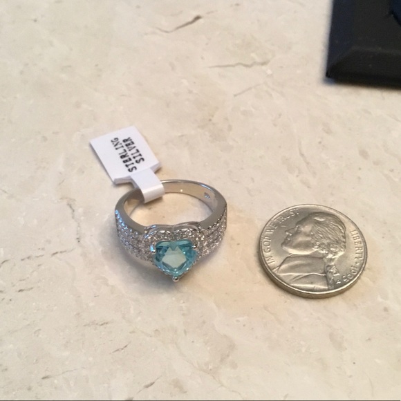 .925 Sterling Silver Aquamarine CZ Heart Ring - Picture 15 of 16